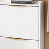 SoBuy FSR206-GW Bílý botník se 4 výklopnými dvířky a zlatými úchytkami – 100×19×90 cm, MDF E1, Předsíň